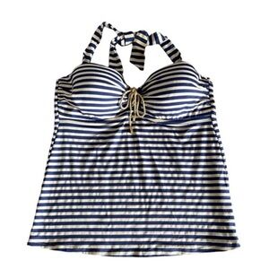 Jessica Simpson Shimmering Stripe Tankini Swimsuit Top Blue Gold Size XL